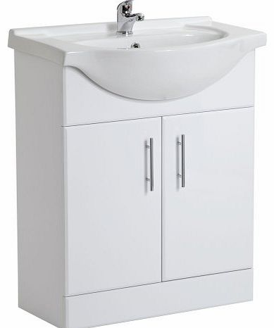 White Gloss Bathroom Vanity Unit Basin Sink 650mm Cloakroom Storage Cabinet Ceramic Furniture