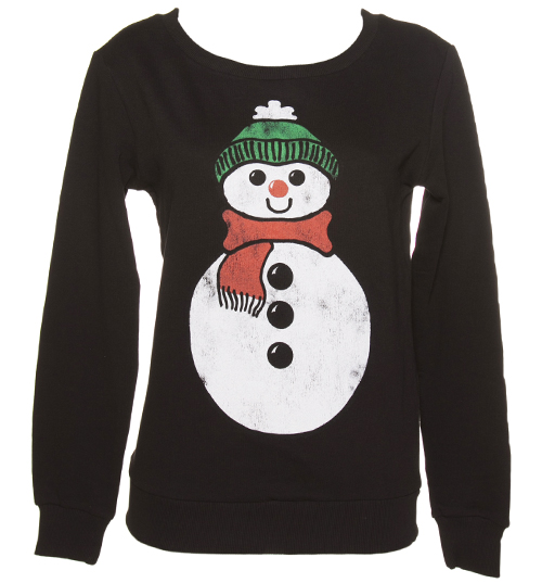 Ladies Black Snowman Christmas Sweater