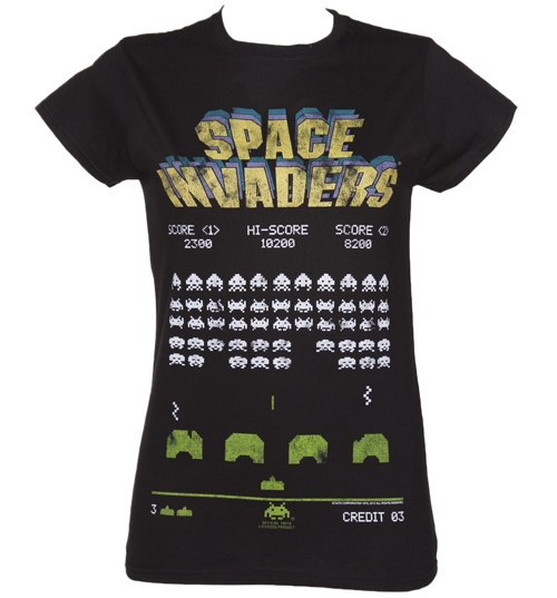 Ladies Black Space Invaders T-Shirt