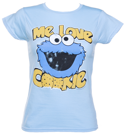 Ladies Blue Sesame Street Me Love Cookies T-Shirt