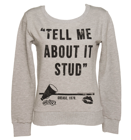 Ladies Grease Tell Me About It Stud Quote Sweater