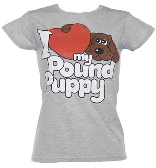 Ladies Grey I Heart My Pound Puppy T-Shirt