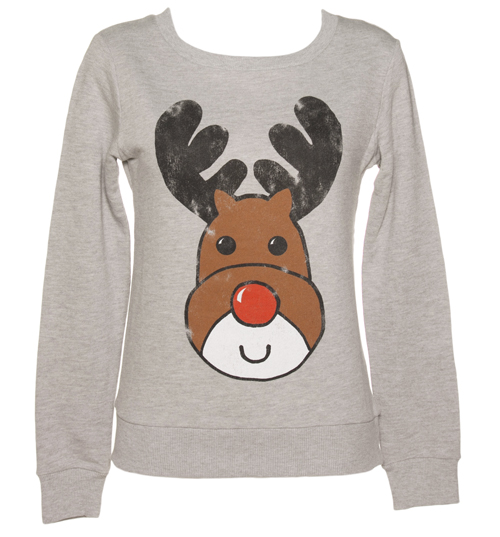 Ladies Grey Reindeer Christmas Sweater