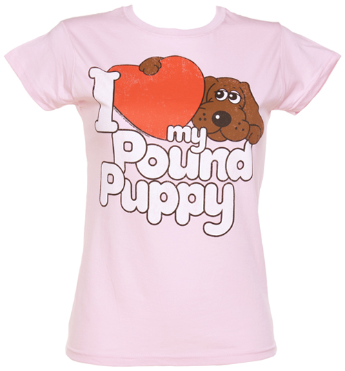 Ladies Pink I Heart My Pound Puppy T-Shirt