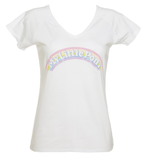 Ladies White My Little Pony Logo V-Neck T-Shirt