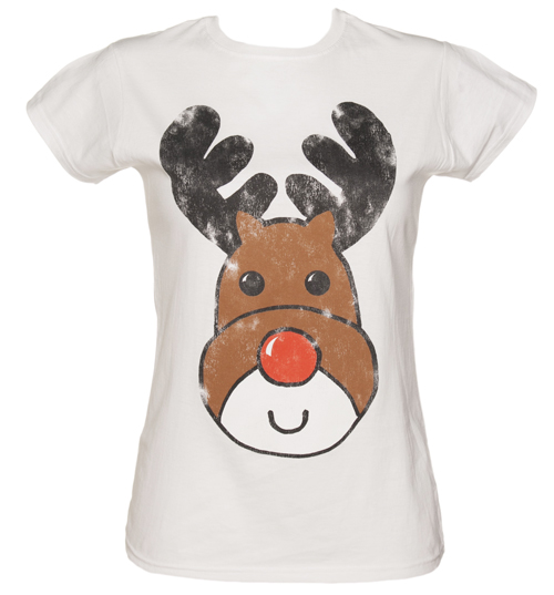 Ladies White Reindeer Christmas T-Shirt