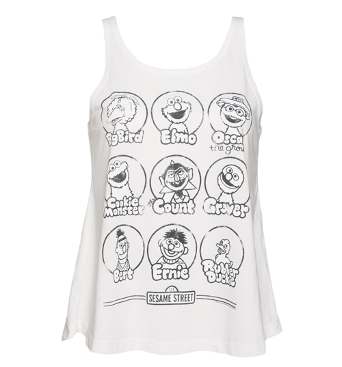 Ladies White Sesame Street Characters Swing Vest