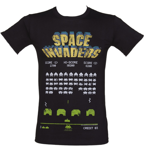Mens Black Space Invaders T-Shirt