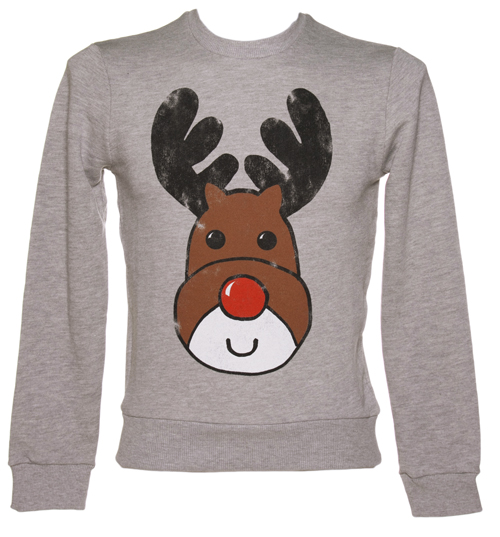 Mens Grey Reindeer Christmas Sweater