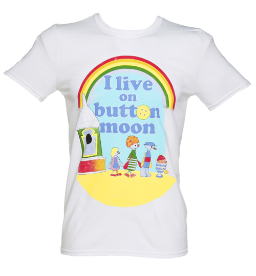 Mens White I Live On Button Moon T-Shirt