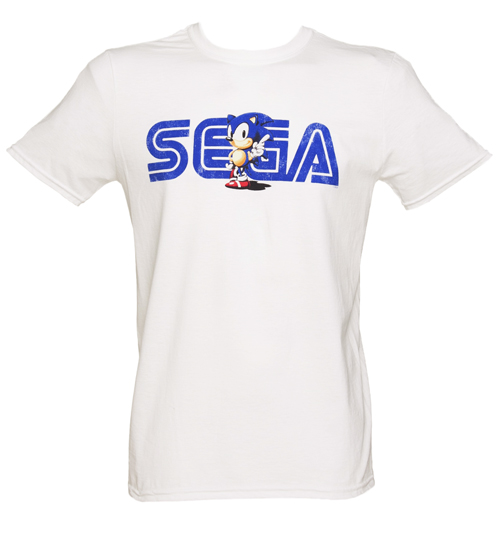 Mens White Sonic and Sega Logo T-Shirt