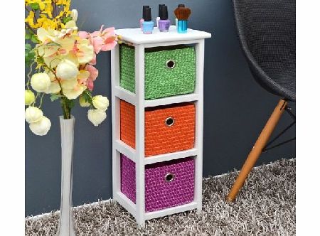 ts-ideen Chest of drawers bedside table cupboard height 62 cm bath shelf white with 3 baskets in orange purple green for childrens room, offices, bath, hallway and baby room