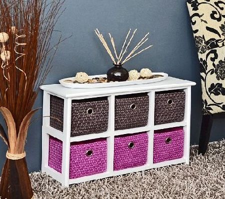 ts-ideen White chest of drawers with 2 x 3 colorful baskets for childrens room, office, bath, hall and baby room sideboard 62 x 43 cm