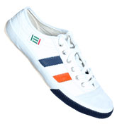 2302L White, Orange and Blue Leather Trainers