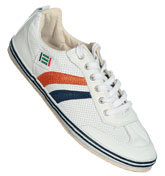 Futsal White, Navy and Orange Leather Trainers