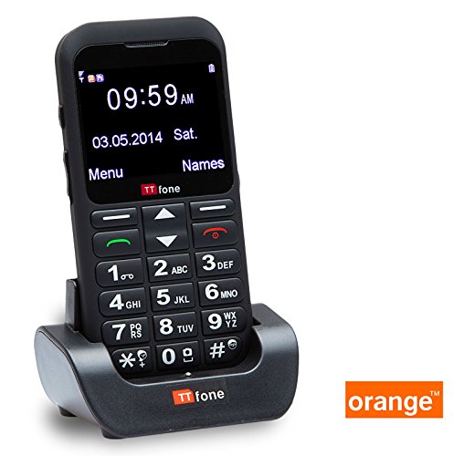 TTfone Earth Prepay Big Button Mobile Phone Easy Huge Screen SOS Button Dock (Orange Pay as you go)