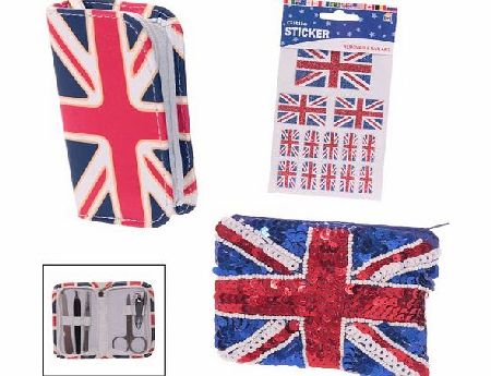 TTG(PUCK) - General Giftware Patriotic UK Union Flag Girls Sequin Purse, Manicure Set 