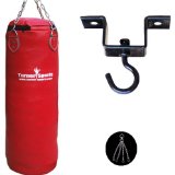 Turner Sports Genuine Cowhide Leather Punch Bag with Free Chrome Plated chain and Heavy Duty Metal Punchbag Ceiling hook with complete fitting Real Leather Red 6 Feet