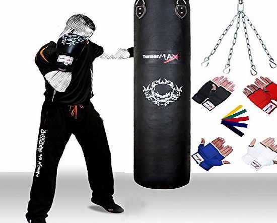 Turner Sports Genuine Cowhide Leather Punch Bag with Free Chrome Plated chain Real Leather punchbag Red 5 Feet
