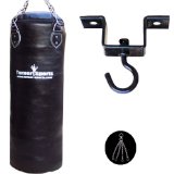 Kickboxing Rexion Punch Bag Filled with Free Chrome Plated chain and Heavy Duty Metal Punchbag Ceiling hook with complete fitting Artificial Leather Black 5 Feet