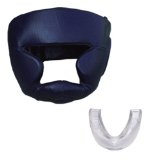 Leather Full Face Head Guard Kick Boxing Headguard Protection Black with Gum Shield
