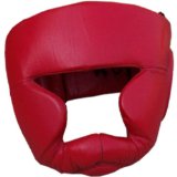 Leather Full Face Head Guard Kick Boxing Headguard Protection Red