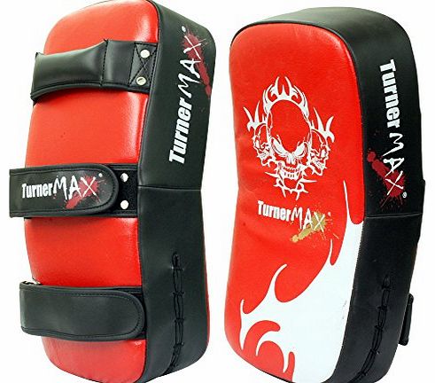 Turner Sports Leather Thai pad kick boxing punch pads pair martial hook and jab pads training Exercise Red Black x