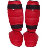 PU Shin instep pad leg and foot protector Martial Arts Kick Boxing Red Medium