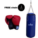 Vinyl Punch Bags Set 2 feet Blue Kickboxing Bags with Free Chrome Plated Heavy duty Chain and Kick Boxing Gloves Hand Moulded Quality Rexion Material Red Black 10oz