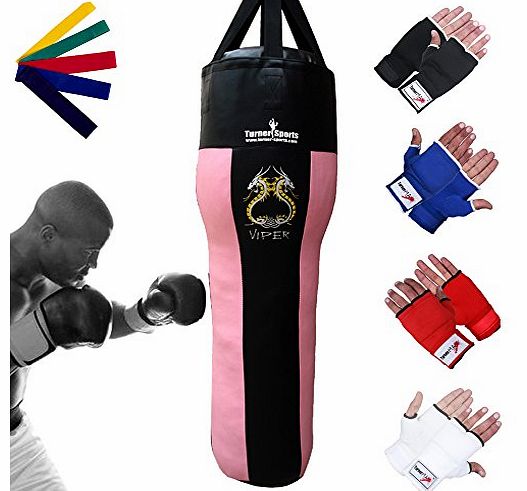 Angle Bag, Boxing Punch Bag, Filled, FREE Mitts, Training Bag for MMA, Boxing, etc - 4ft Pink/Blk