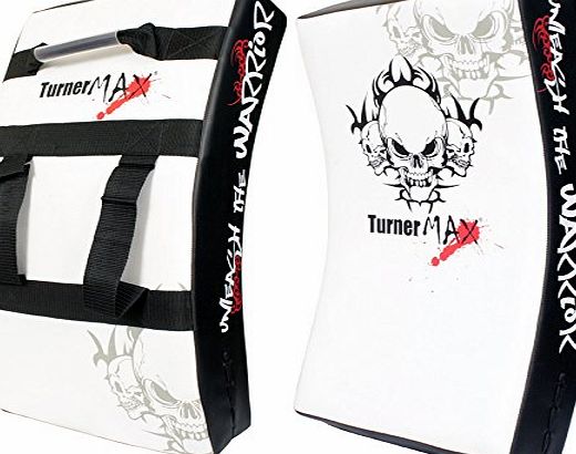 TurnerMAX Boxing Kick Pad, Curved Strike Shield, Training for MMA Kick Boxing Karate Training White Black