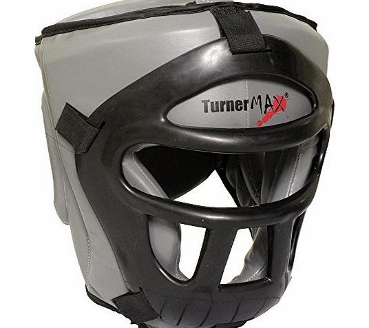 TurnerMAX Full Face Head Guard Kick Boxing Removable Unbreakable Plastic Face Mask Headguard Protection Gray