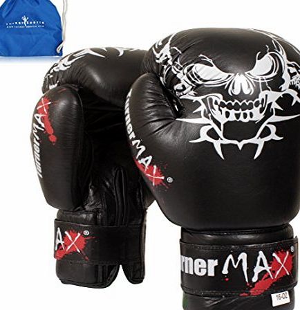 TurnerMAX Genuine Cowhide Leather Boxing Gloves Professional MMA Sparring Black, 10oz with Free Parachute Goody Bag Blue