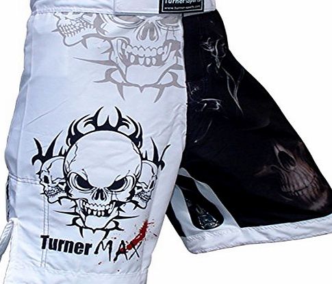 TurnerMAX MMA Shorts for MMA fighting Kick Boxing Training Grappling and Cage Fight White Black XXL