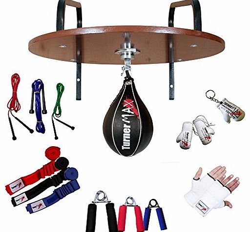 TurnerMAX Speedball Leather Boxing Training Gym Exercise Strenght Training Platform 13 Piece Sets Black