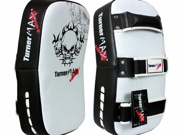 TurnerMAX Thai Kick Boxing Muay Thai Arm Pad Punch Strike Shield PAIR MMA UFC Training White Black