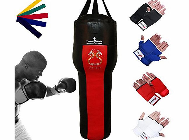 TurnerMAX Vinyl Upper Cut Angled Body bag Kick Boxing Punch bags Filled Red Black 4 ft