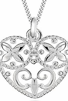 Tuscany Silver Sterling Silver Filigree Heart Pendant on Adjustable Curb Chain Necklace 41cm/16``-46cm/18``