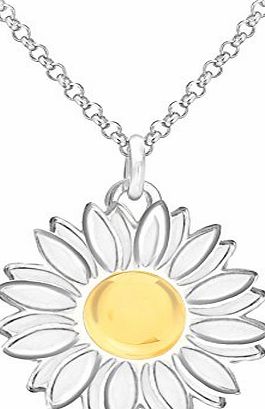 Tuscany Silver Sterling Silver Yellow and White Daisy Pendant on Chain Necklace of 46cm/18``