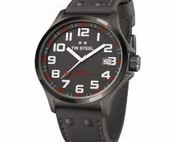 TW Steel Pilot Grey Leather Strap Watch