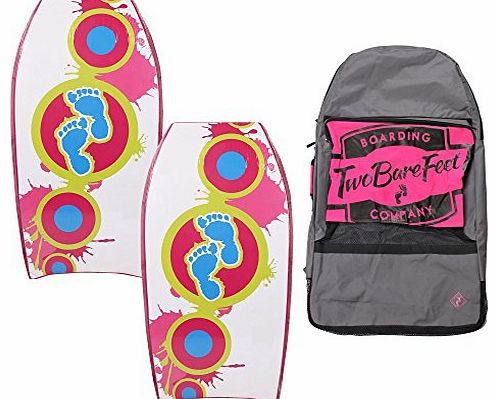 Two Bare Feet Bodyboard Combo Bundle (2 x 37`` Bodyboards Plus Carry Bag) (Pink Board / Pink Board / Pink Bag)