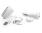 U-Bop Accessories U-Bop High-Powered (White) USB 3 in 1 Kit (USB 2.0 Sync Cable, USB Car Charger, USB Home Charger) Su