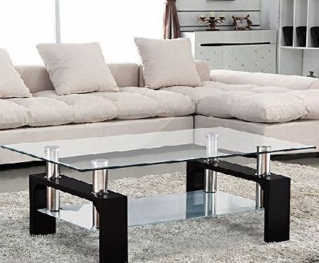 UEnjoy Rectangular Glass Coffee Table Side Table Living Room Black