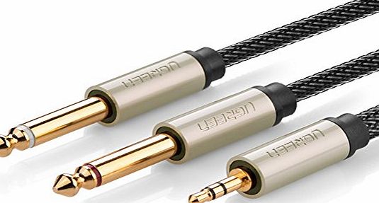 UGREEN  6.3mm Mono 1/4 inch Jack to 3.5mm Stereo Jack Audio Cable Instrument Cable Male to Male with Zinc Alloy Housing and Nylon braid 1m