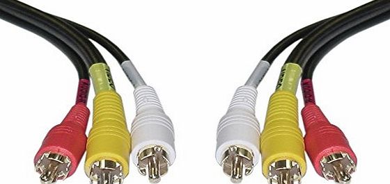 UK-DIGITAL 1mt Triple 3 x RCA Phono Audio Video Cable Male To Male Lead TV AV Stereo component Yellow Red White Composite plug RCA TO RCA 1 Metre wire connector supply Triple Phono to Phono CVBS AR AL