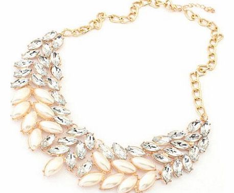 Best Price Lady Fashion Pearl Rhinestone Crystal Chunky Collar Statement Necklace
