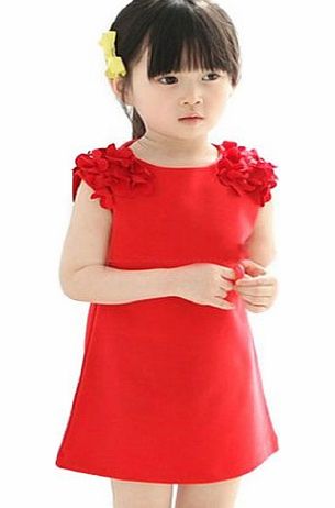 Ukamshop Lovely 1PC Girls Kids Popular Sleeveless Chiffon Dress Party Clothes(Red) (120)