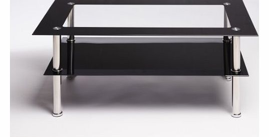 Black And Clear Rectangle Glass Stainless Steel Coffee Table