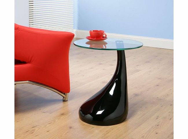 Side / End / Lamp Table in Gloss Black Round Glass Top, Modern cfx125