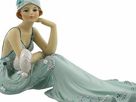 ukgiftstoreonline Art Deco Broadway Belles Lady Figurine Statue Sitting. Blue Teal Colour